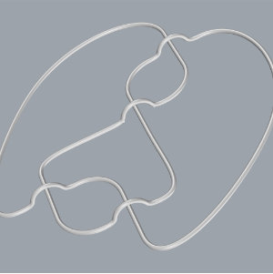 Another view of the figure-8 knot. I've pulled it around (i.e., <em>isotoped</em> it), so that it lies in the plane as much as possible, and just jumps over itself at crossings.